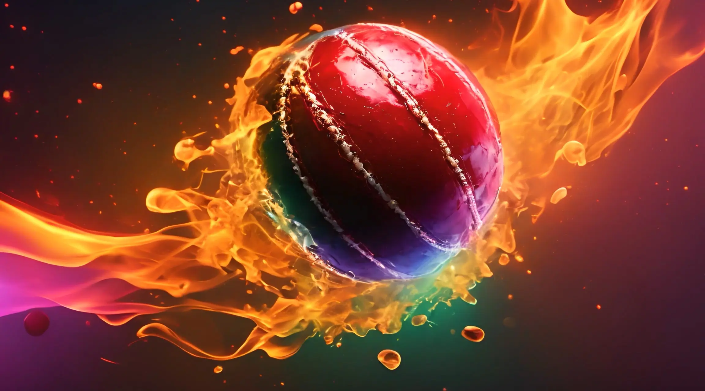 Fiery Splash Cricket Drama Cinematic Sports Backdrop